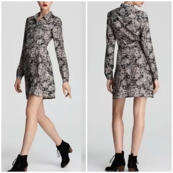 Theory Dresses & Skirts - Theory Ananine Snake Lace Shirt Dress 0 silk tan gray black brown